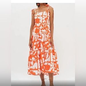 NWT Tuckernuck Oliphant Tie Strap Button Dress S Twiggy Camel Color